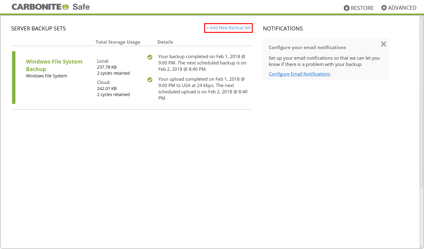 Click Add New Backup Sets