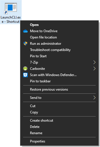 Screenshot of icon right-click menu