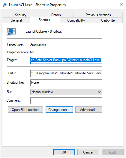Screenshot of ''Change icon'' button in Properties