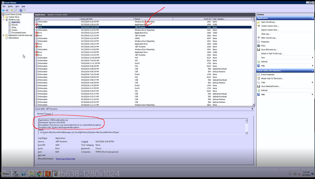NET Runtime was terminated due to an unhandled exception Application log in Event Viewer