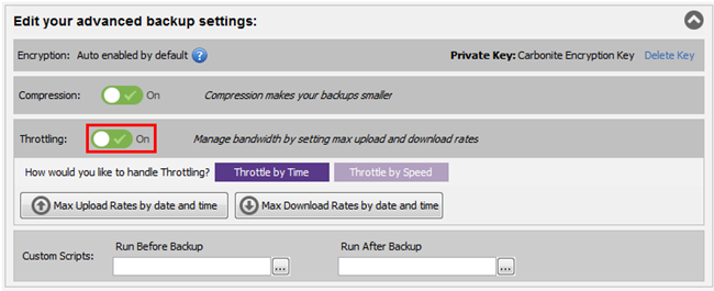 Edit Backup Set Throttling