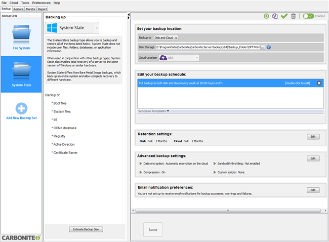 Configured and saved backup sets