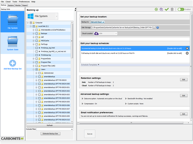 Backup sets imported