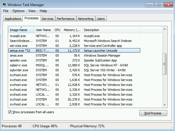 Install progress: Task Manager
