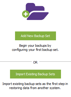 Configure or Import Backup Sets