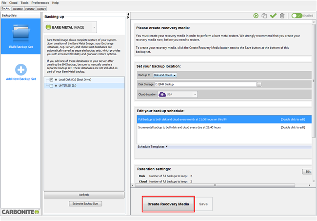 Create Recovery Media Button