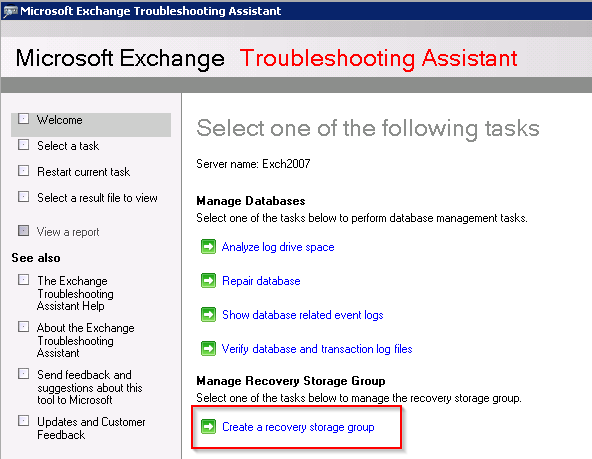 Create Recovery Storage Group
