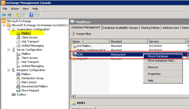 Mount the Database via EMC