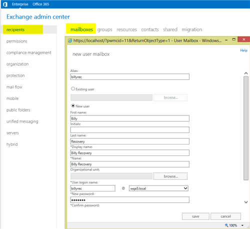 Create Temporary User Mailbox