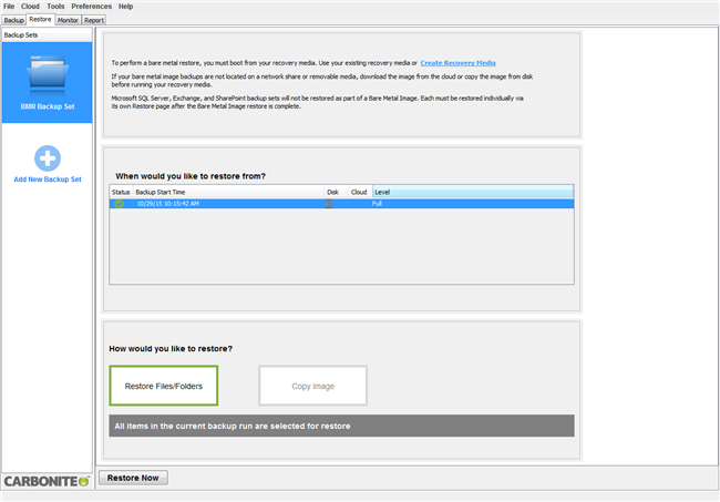 Launch File Restore Wizard