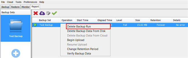 Delete Backup Run