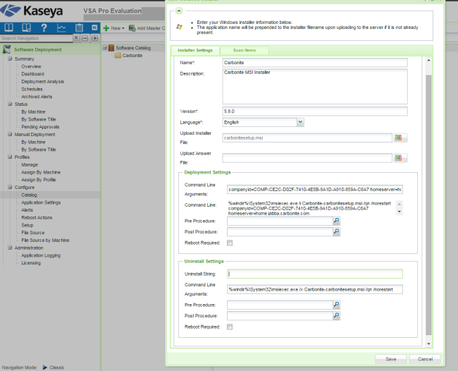 Kaseya: Installer Settings