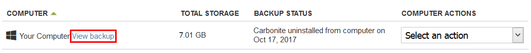 From the computers listed, click View backup to view the files of the desired computer.