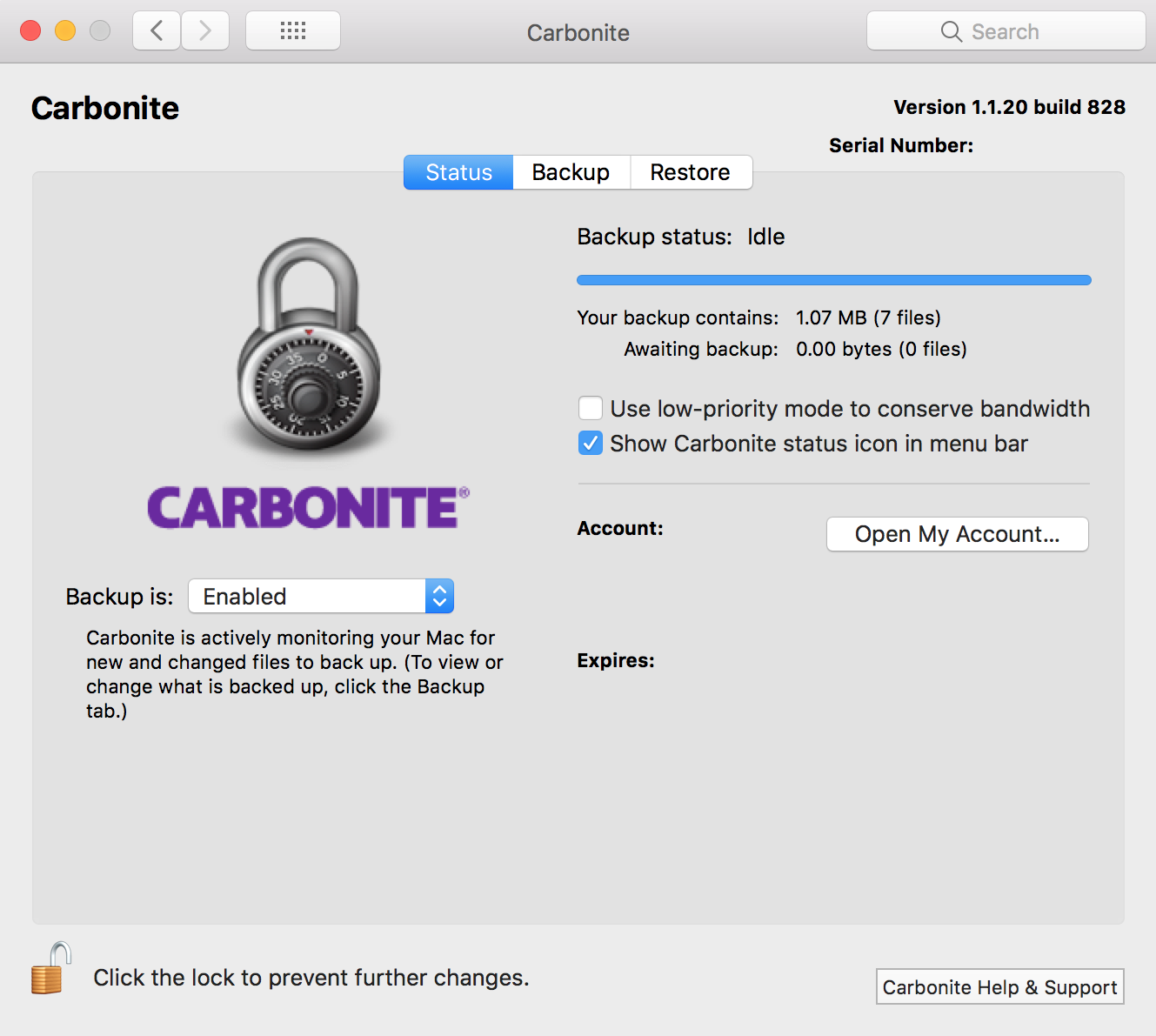 Carbonite Preference Pane