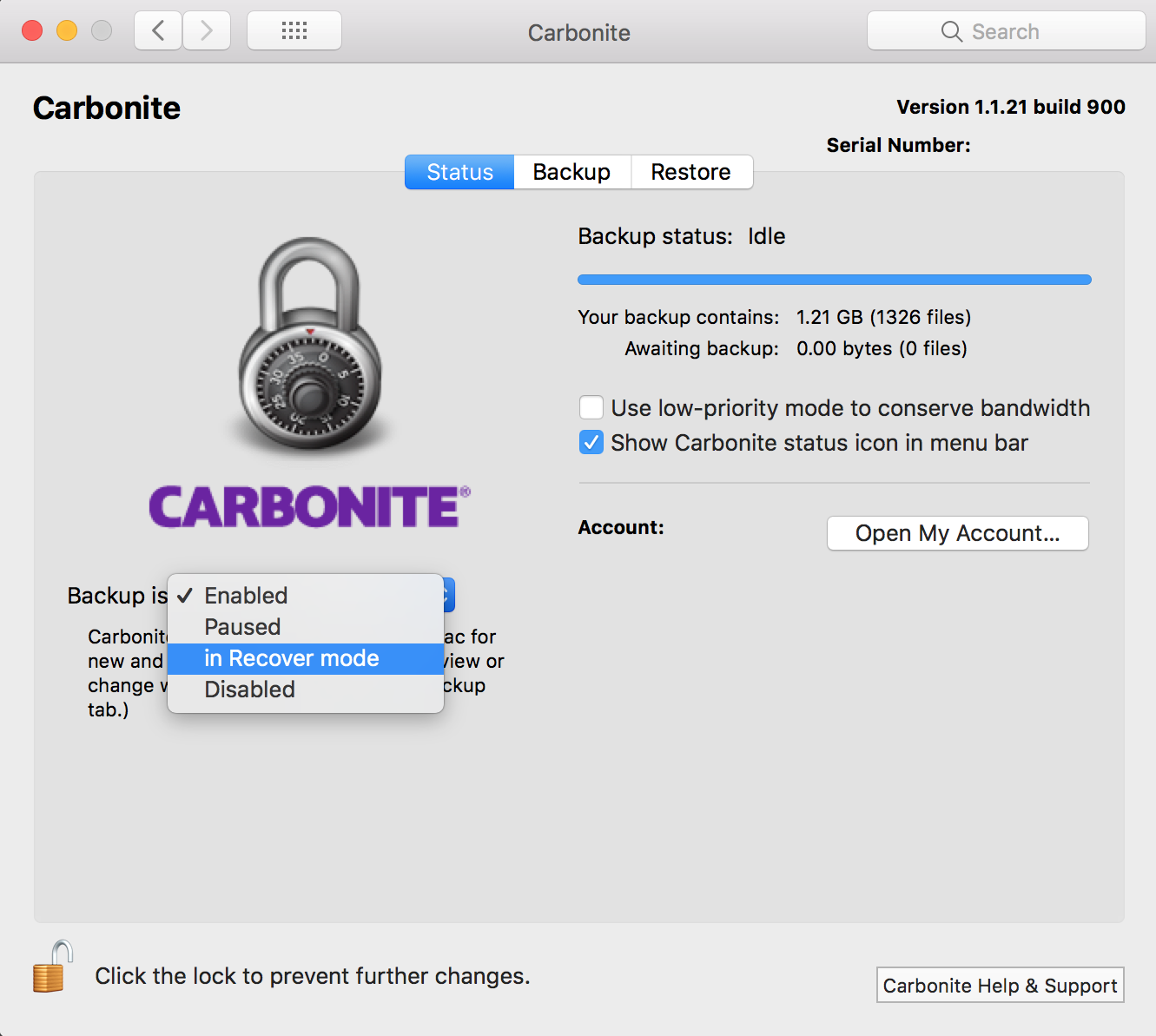 Carbonite Preference Pane