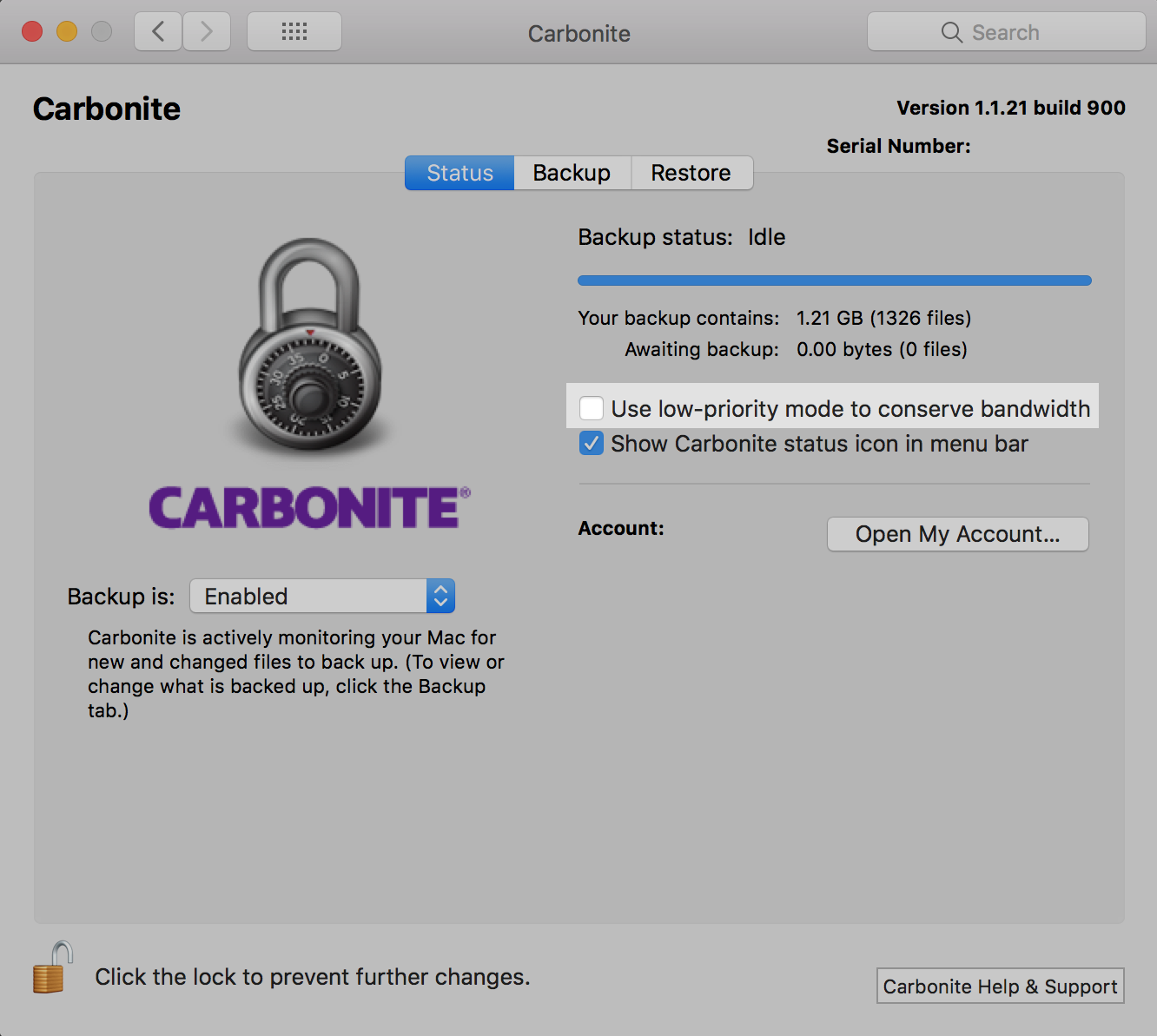 Carbonite Preference Pane