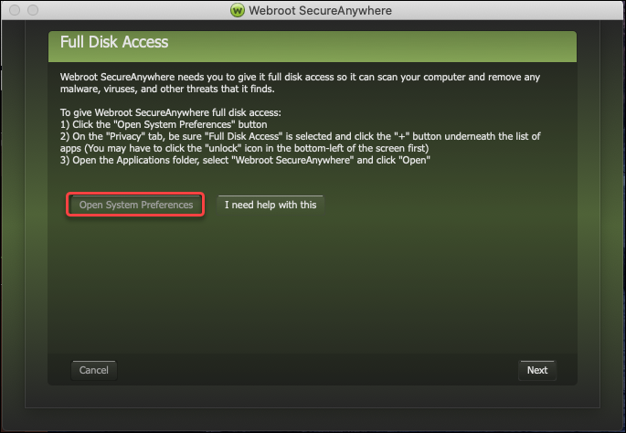 Click Open System Preferences