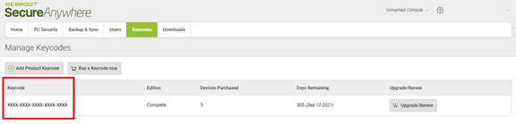 Copy your Webroot Keycode