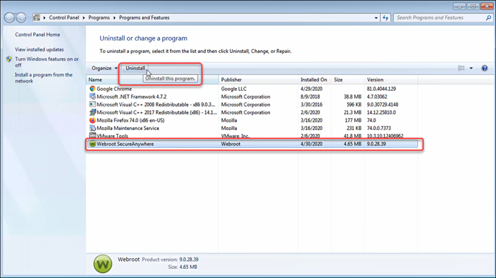 Uninstall Webroot