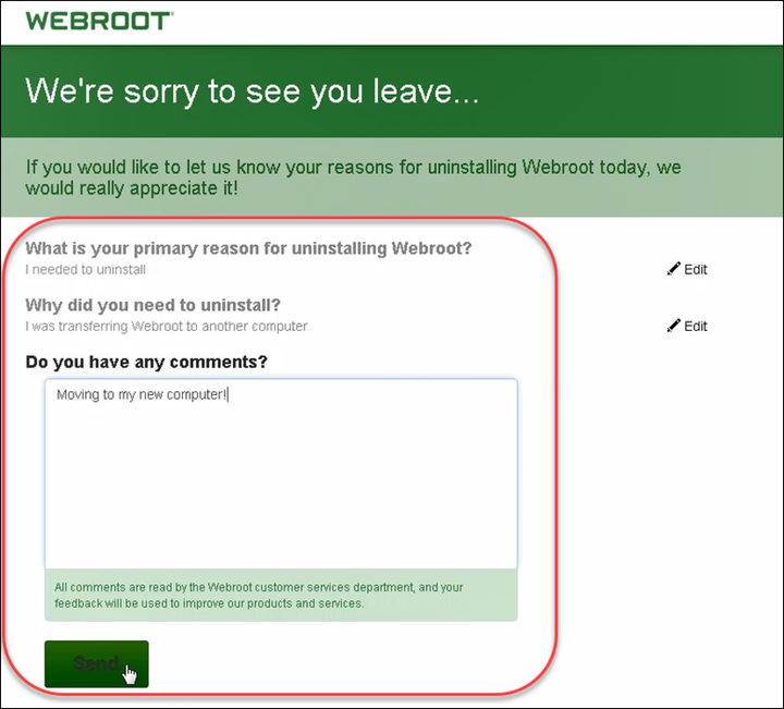 Webroot Survey Send