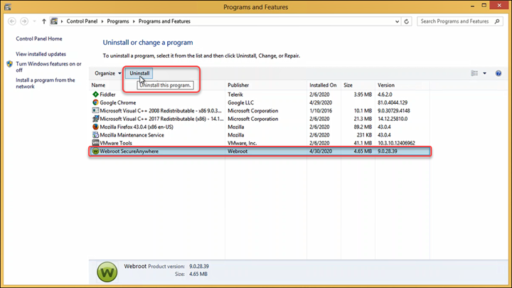 Uninstall Webroot