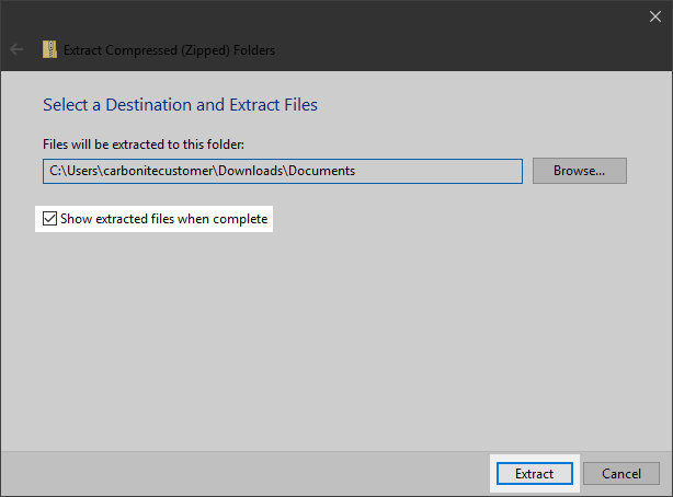 Windows File Explorer: Show files when complete and Extract