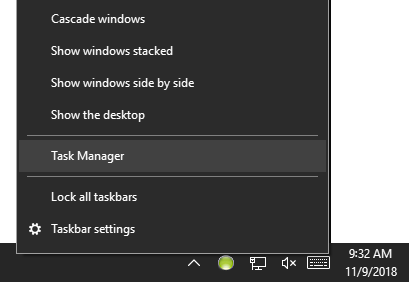 Windows System Tray: Right-click Task Manager